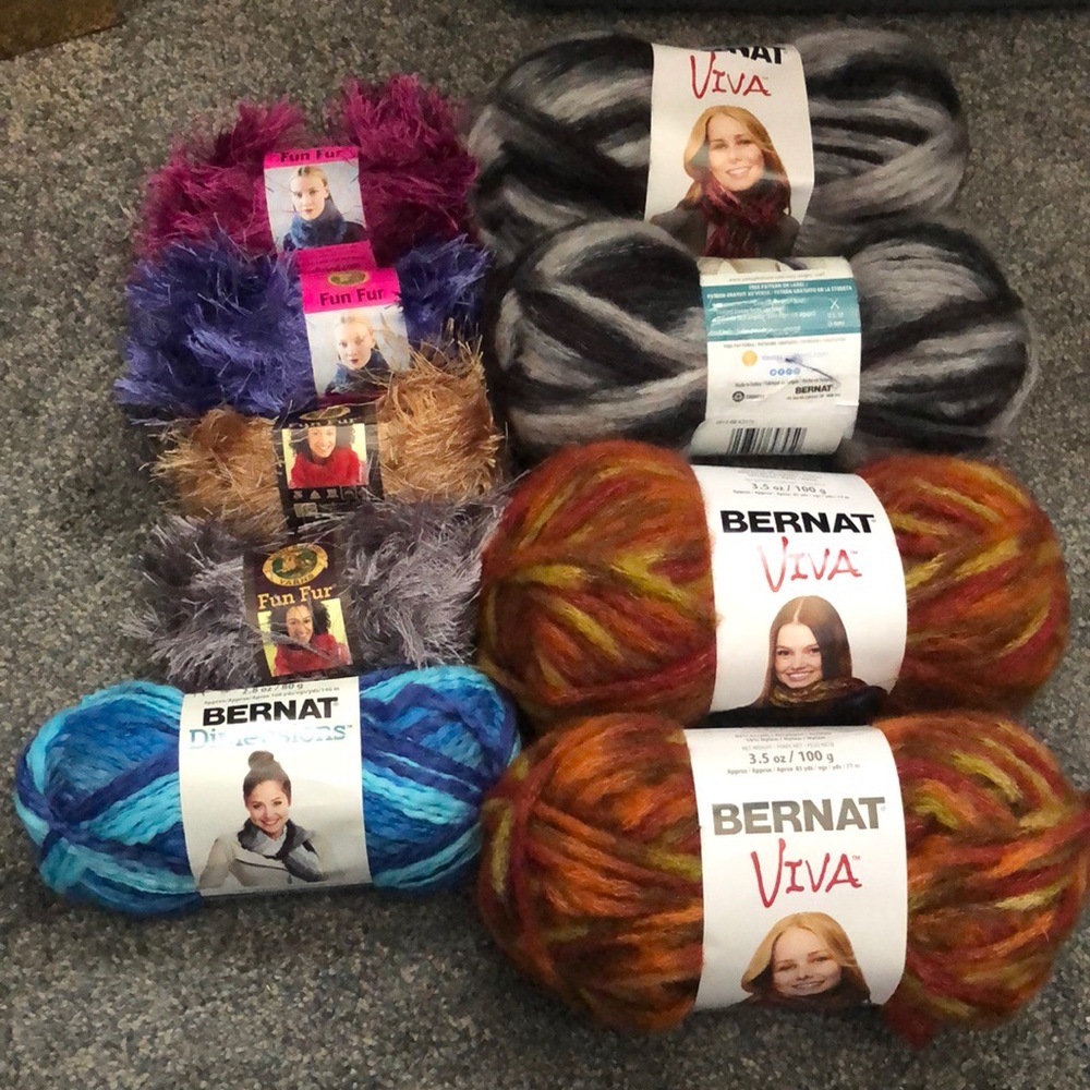 Bernat & Fun Fur Yarn Multi Color Set / 9 Skeins